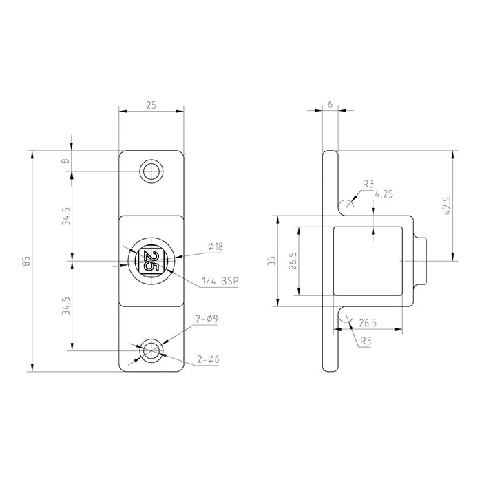 Zeichnung Rohrverbinder Befestigungsring doppelt stahl vierkant 25x25