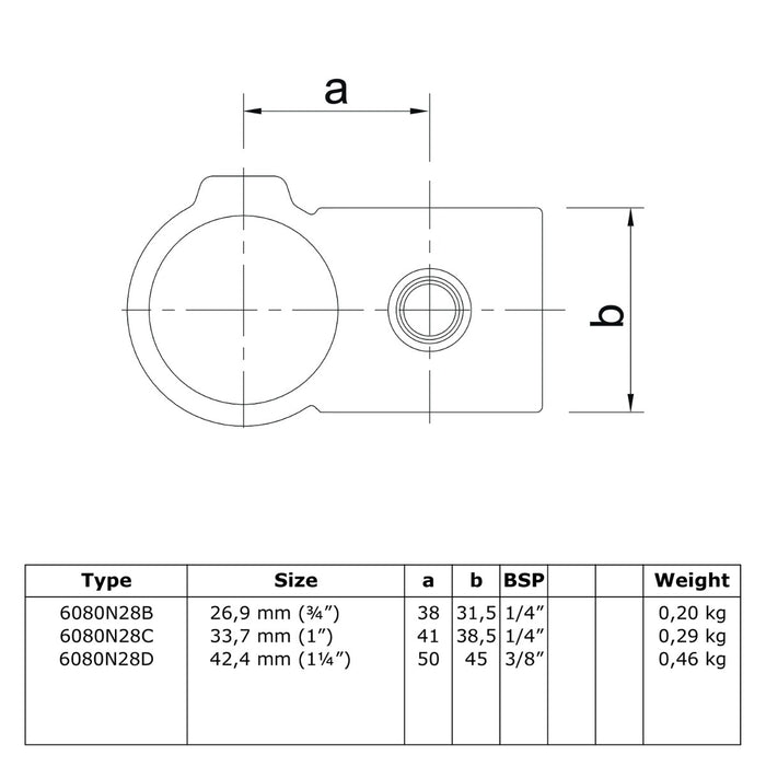 Zeichnung Überkreuzverbinder 90º natural 26,9 mm