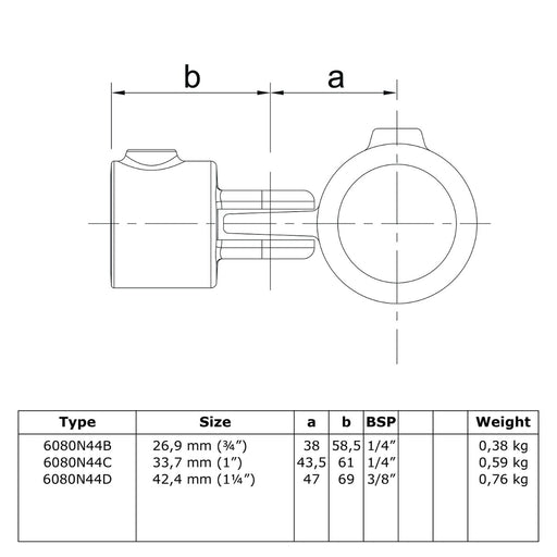 Zeichnung Rohrverbinder Gelenkstück natural 33,7 mm