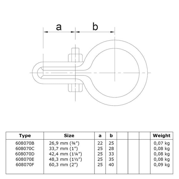 Zeichnung eines Rohrverbinders Gitterhalter einfach, aus Stahl galvanisiert,  Ø 33,7 mm