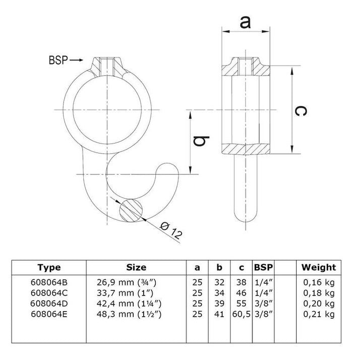 Zeeichnung eines Rohrverbinders Garderobenhaken, aus Stahl galvanisiert,  Ø 33,7 mm