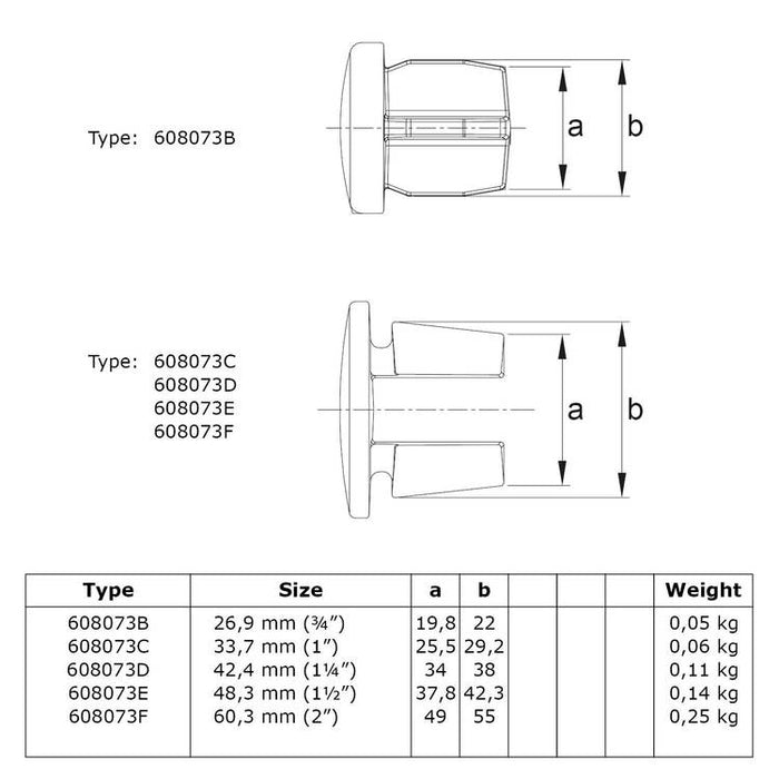 Zeichnung eines Rohrverbinders Endkappe aus Stahl galvanisiert, Ø 42,4 mm