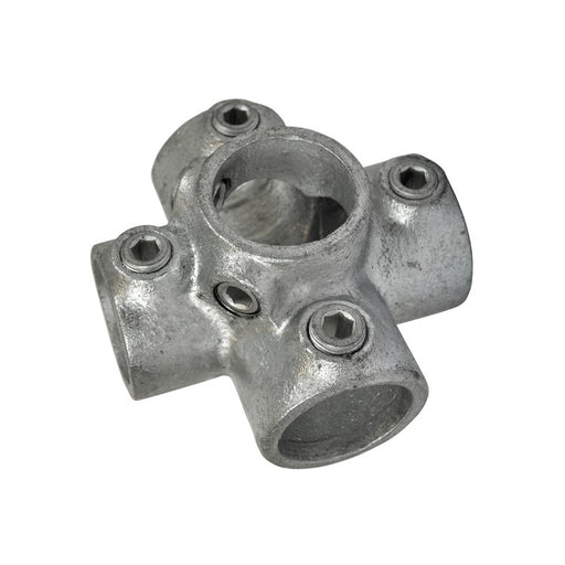 Rohrverbinder Kreuzstück für Stützrohr, rund, aus Stahl galvanisiert, ohne Rohr Ø 21,3 mm