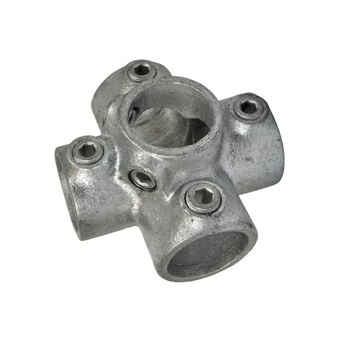 Rohrverbinder Kreuzstück für Stützrohr, rund, aus Stahl galvanisiert, ohne Rohr, Ø 42,4 mm