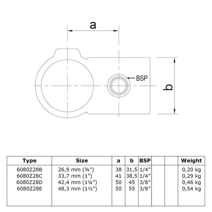 Zeichnung eines Rohrverbinders Überkreuz schwarz 90 °, aus Stahl mit Pulverbeschichtung, ohne Rohr Ø 33,7 mm