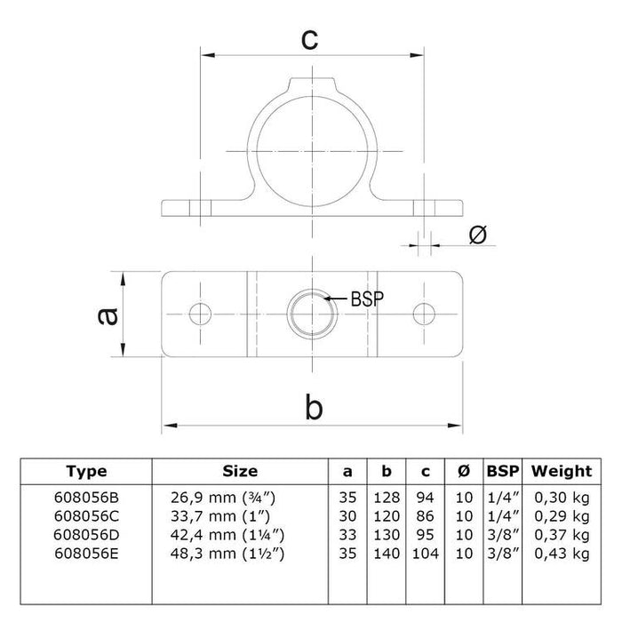 Zeichnung eines Rohrverbinders Befestigungsring doppelt,  aus Stahl galvanisiert, Ø 42,4 mm