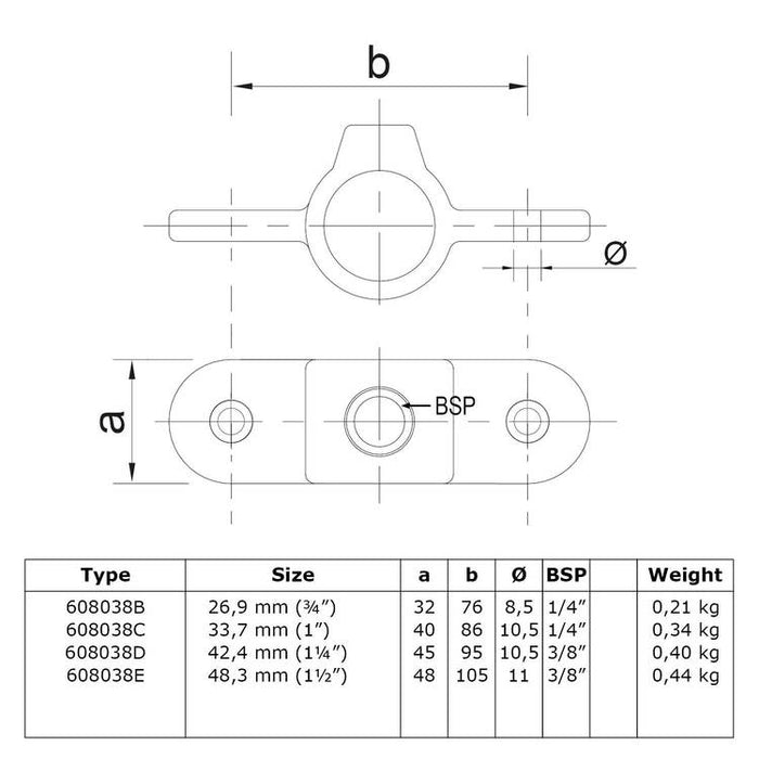 Zeichnung eines Rohrverbinders Befestigungsring doppelt, aus Stahl galvanisiert, Ø 48,3 mm