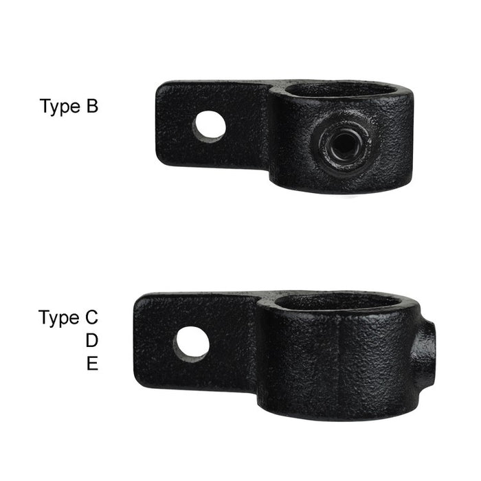 Unterschied zwischen Rohrverbinder Ösenteil einfach schwarz Durchmesser 26,9 mm und Durchmesser 33,7 mm, 42,4 mm und 48,3 mm 