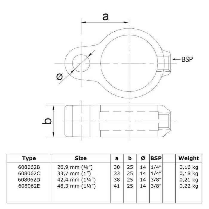 Zeichnung eines Rohrverbinders Stellringauge, aus Stahl galvanisiert,  Ø 26,9 mm