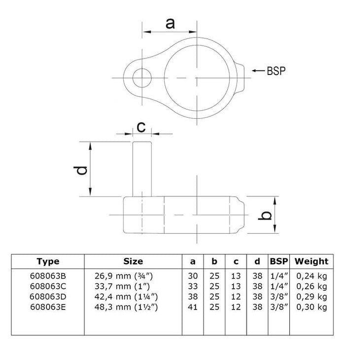 Zeichnung eines Rohrverbinders Stellringzapfen, aus Stahl galvanisiert, Ø 42,4 mm