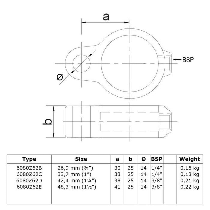 Zeichnung eines Rohrverbinders Stellringauge schwarz Ø 48,3 mm, aus Stahl mit Pulverbeschichtung, ohne Rohr