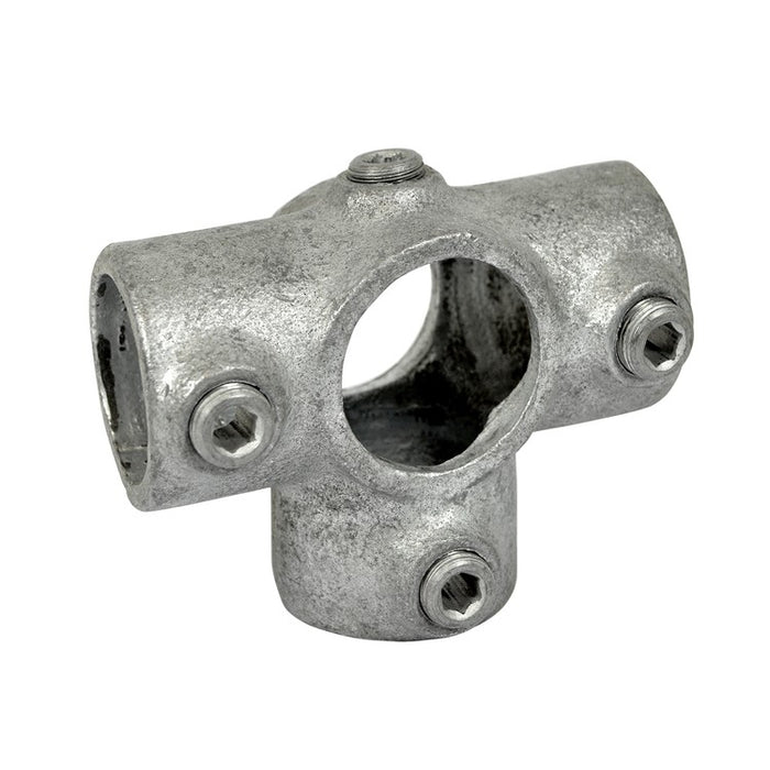 Rohrverbinder Dreiweg, rund,  aus Stahl galvanisiert, ohne Rohr, T-Stück Ø 21,3 mm