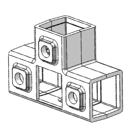 Zeichnung eines Rohrverbinders Dreiwegverbinder, T-stück, Vierkant, Stahl galvanisiert, ohne Rohre, 40x40 mm